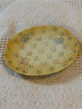 Hand-Painted Floral & Butterfly Decorative Tray - Yellow